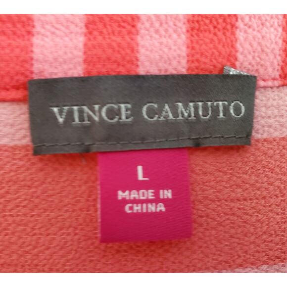 VINCE CAMUTO Women's L Tunic Top Pink Vertical Striped Button Up Long Sleeve 40" - Picture 3 of 7